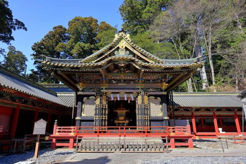 Nikko: Kegon Falls, Lake Chuzenji & Toshogu Temple - Toshogu Shrine: gold details, cedar shade, and wise monkeys