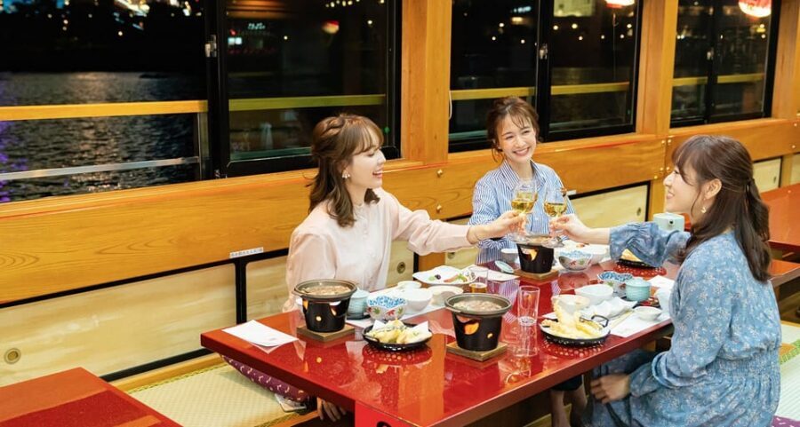 Sumida River: Japanese Traditional Yakatabune Dinner Cruise - The 14-dish Japanese dinner and the free-flow drink setup