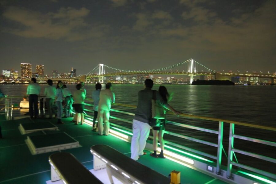 Tokyo Bay: Traditional Japanese Yakatabune Dinner Cruise - The route at night: Skytree, Rainbow Bridge, Sumida River, and Odaiba