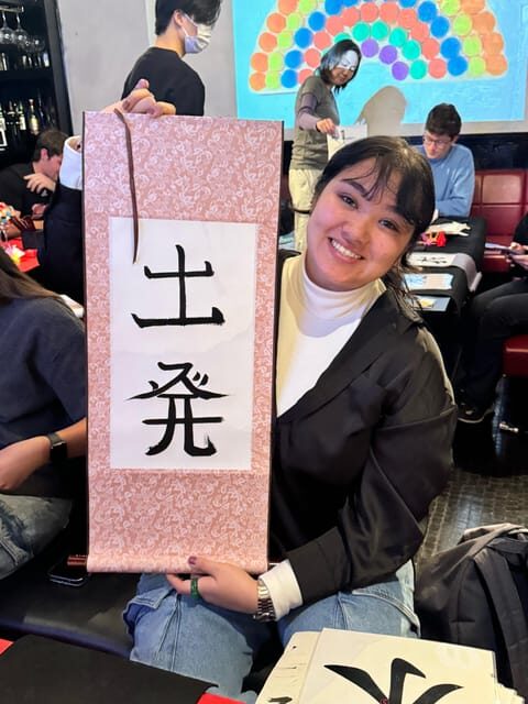 Tokyo: Calligraphy on Kanji Fan & Scroll with Drink - The hanko moment: your own hiragana stamp to keep