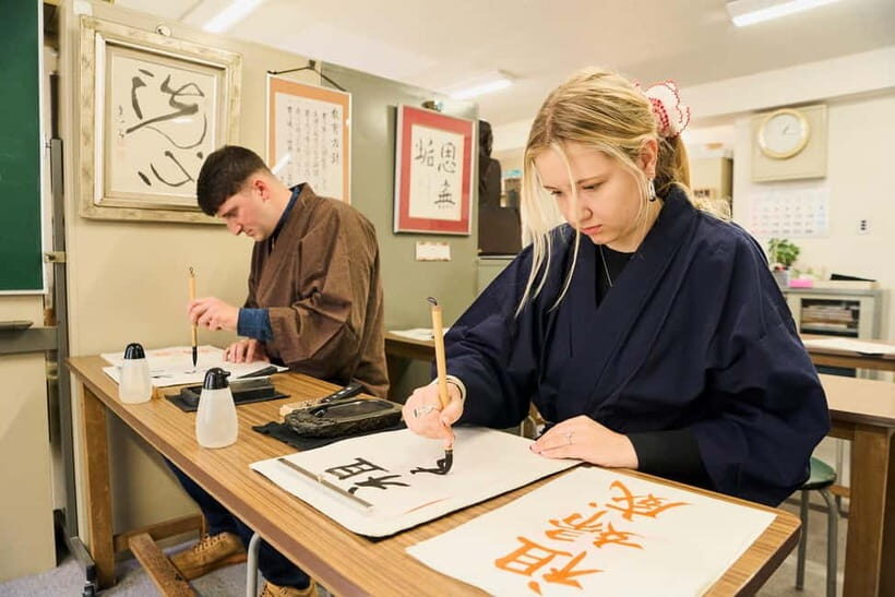 Tokyo: Calligraphy Workshop & Original T-Shirt Creation - From FamilyMart to workwear: how the 2-hour session usually runs