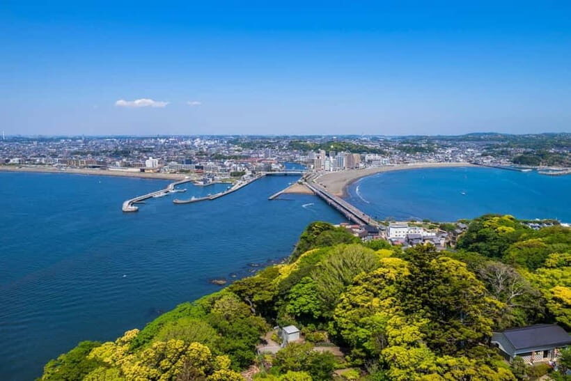 Tokyo:Sea of Mount Fuji, Hakone Ropeway, Ōwakudani, Enoshima - Enoshima island: shrine steps, Nakamise snacks, and the Sea-Mount Fuji view